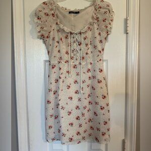 Nasty Gal Cream and Pink Floral Mini Dress size 4